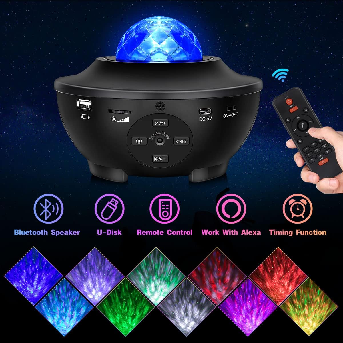Star Sky Night Light with Music Speaker, Sound Sensor, Remote Control Bluetooth