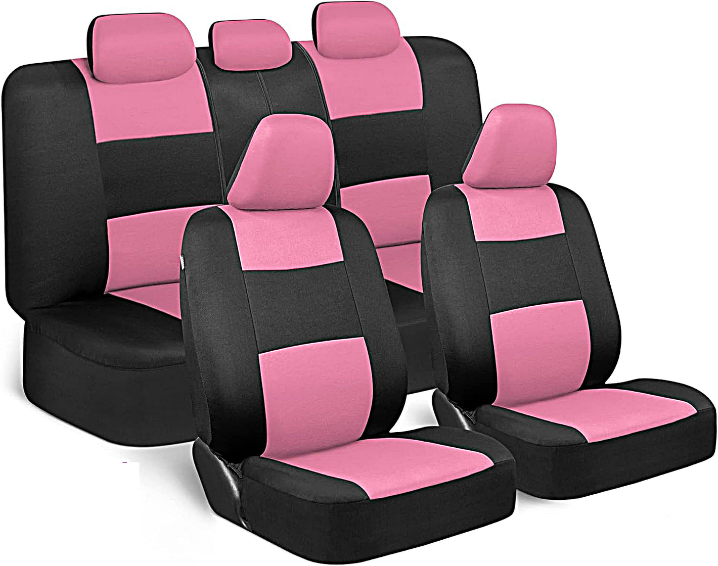 Car Seat Covers Full Set in Pink on Black – Front and Rear Split Bench for Cars, Easy to Install Cover Set, Accessories Car Seat Covers Full Set in Pink on Black Cover Set, Accessories