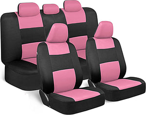 Car Seat Covers Full Set in Pink on Black – Front and Rear Split Bench for Cars, Easy to Install Cover Set, Accessories Car Seat Covers Full Set in Pink on Black Cover Set, Accessories
