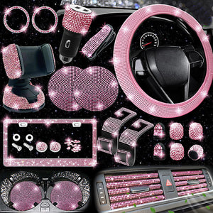 27 PCs Pink Bling Car Accessories Set