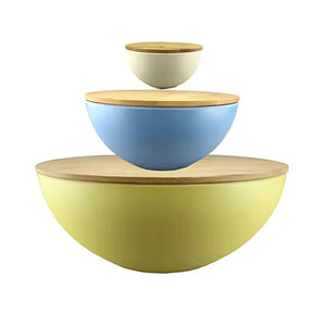 Hot Selling Eco-Friendly Bamboo Fiber White Blue Green Round Vegetable Salad Bowl Set ,Kitchen Mixing Bamboo Bowl set