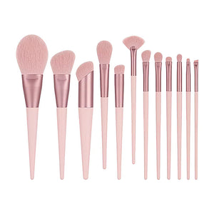 Natural colorful pink cute 12-pc makeup brush set