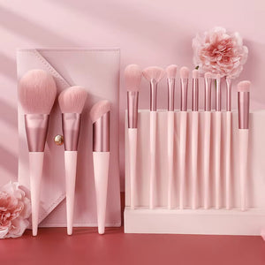 Natural colorful pink cute 12-pc makeup brush set