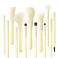High quality artificial hair custom designer yellow colour 13 pc makeup brush set with sponge