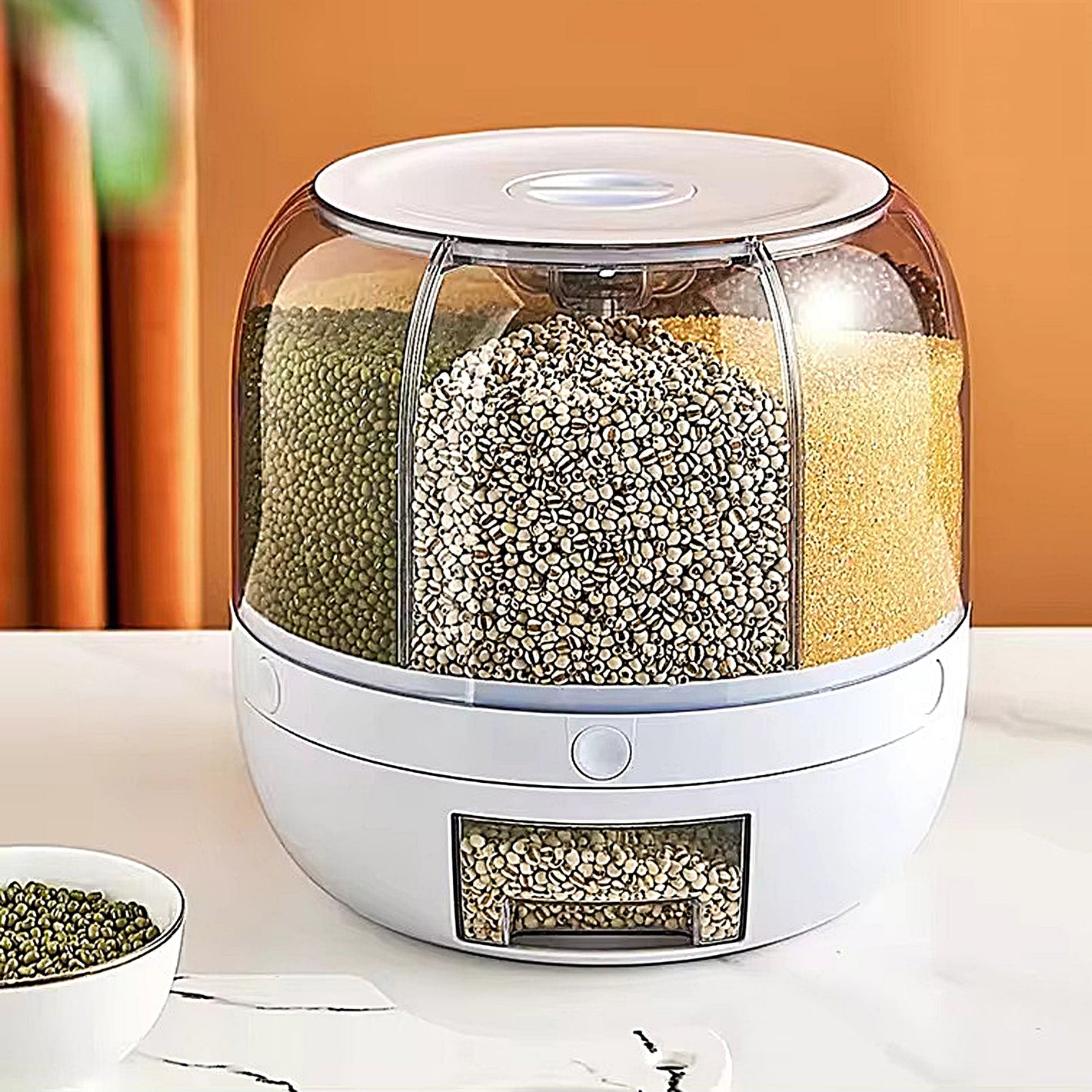 6-Grid Rotating Food Grain Cereal Dispenser Storage Box