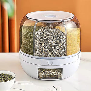 6-Grid Rotating Food Grain Cereal Dispenser Storage Box