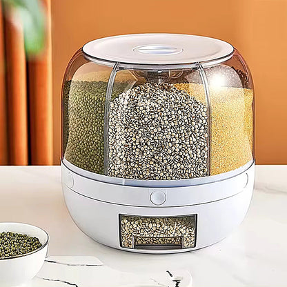 6-Grid Rotating Food Grain Cereal Dispenser Storage Box