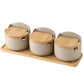 Style Kitchen Accessories Ceramic Spice Jar Salt And Pepper Container With Bamboo Wood Lid And Spoon